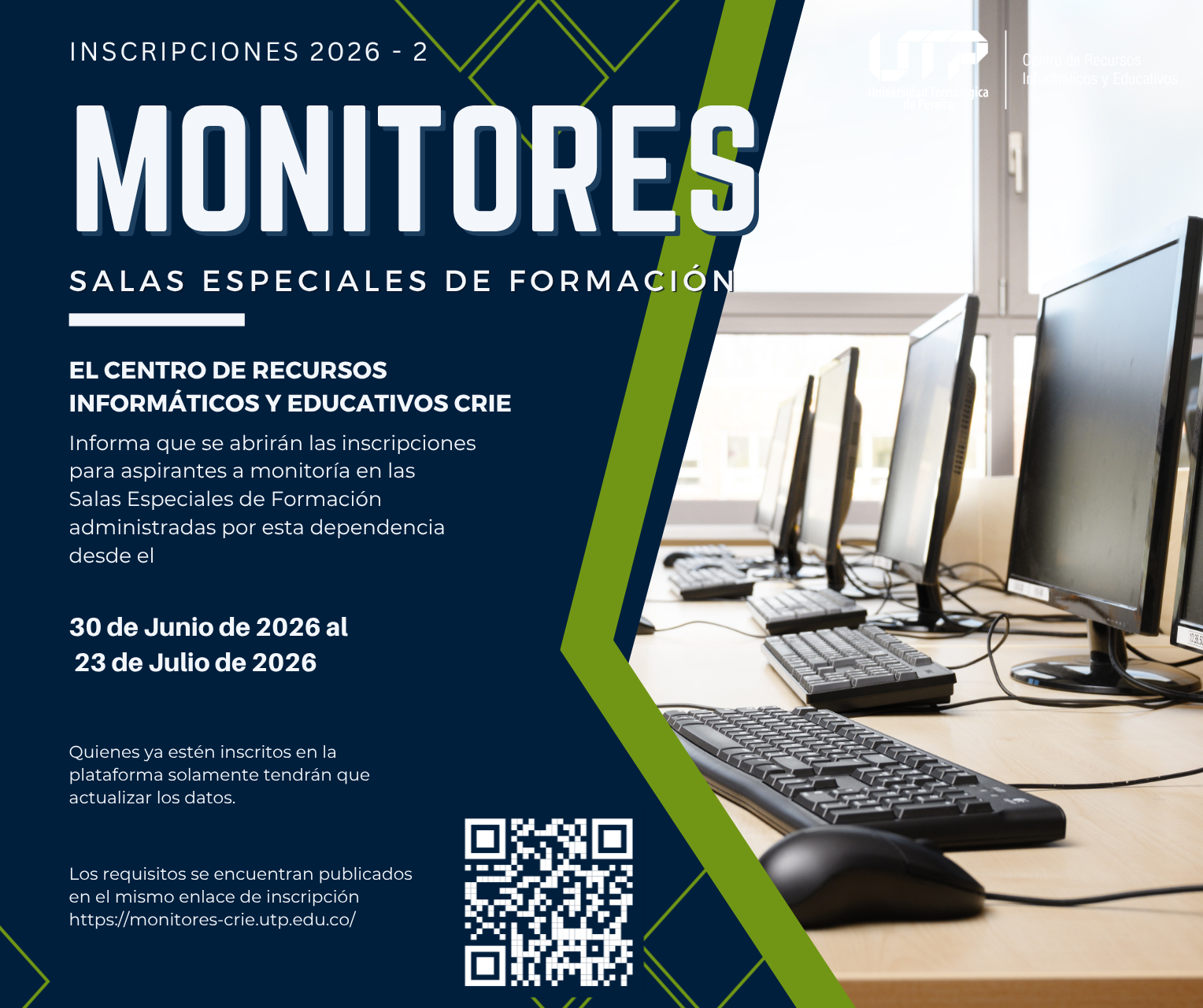 Inscripciones monitores de salas especiales 2026-2 - Noticia Grande