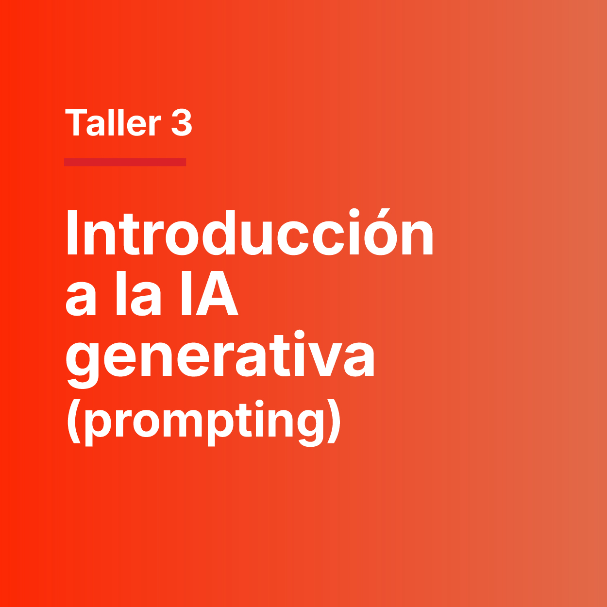 Taller práctico para  aprender a crear instrucciones o prompts claros y efectivos. Los participantes aprenderán, a través de ejemplos sencillos, cómo formular solicitudes claras para generar ideas. Este taller es requisito para participar en los siguientes talleres de la ruta de fortalecimiento, ya que proporciona los conceptos y habilidades básicas necesarias para aprovechar adecuadamente las herramientas que se abordarán posteriormente.