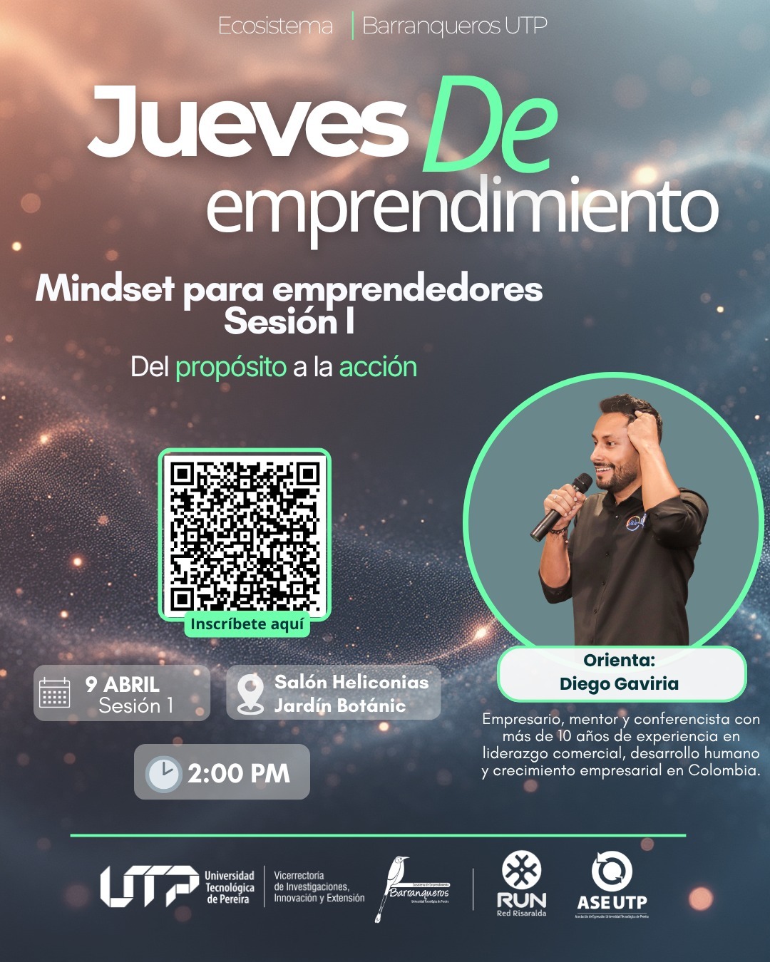 Imagen informativa sobre el jueves de emprendimiento, con fechas y información que esta en el texto