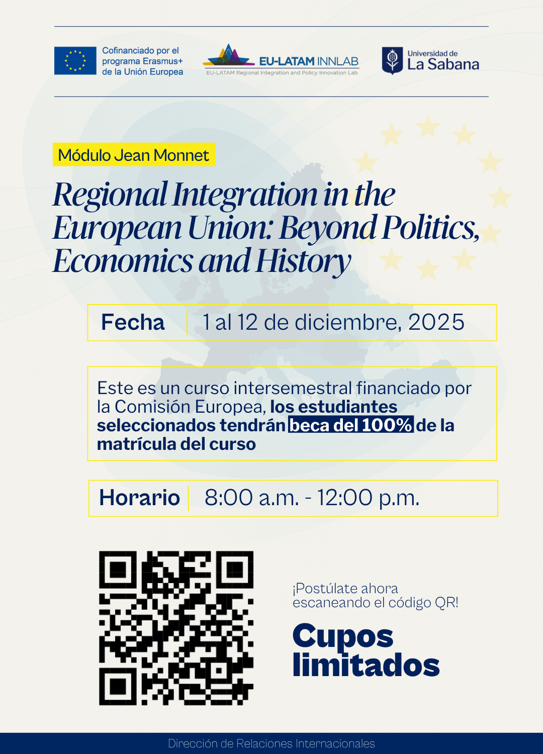 Beca del 100% para el Módulo Jean Monnet en la Universidad de La Sabana