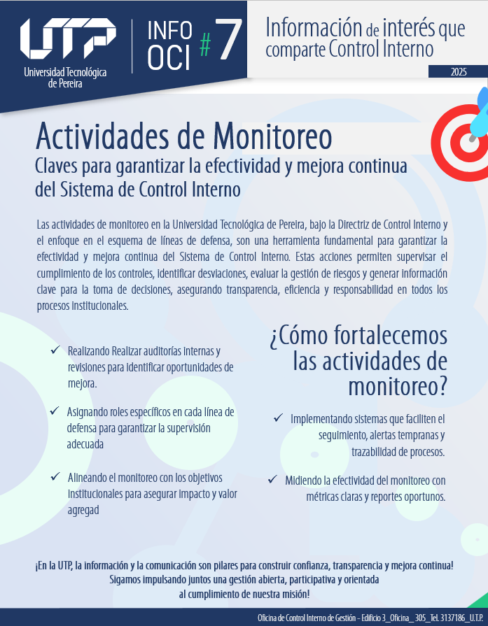 Imagen alusiva a La oficina de Control Interno se permite compartir el INFO-OCI # 7 – Actividades de Monitoreo: Claves para garantizar la efectividad y mejora continua del Sistema de Control Interno