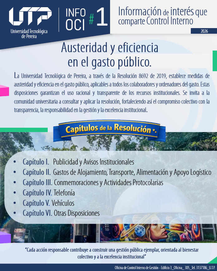 Imagen alusiva a La oficina de Control Interno se permite compartir el INFO-OCI # 1 – 2026 – Austeridad y eficiencia en el gasto público en la UTP