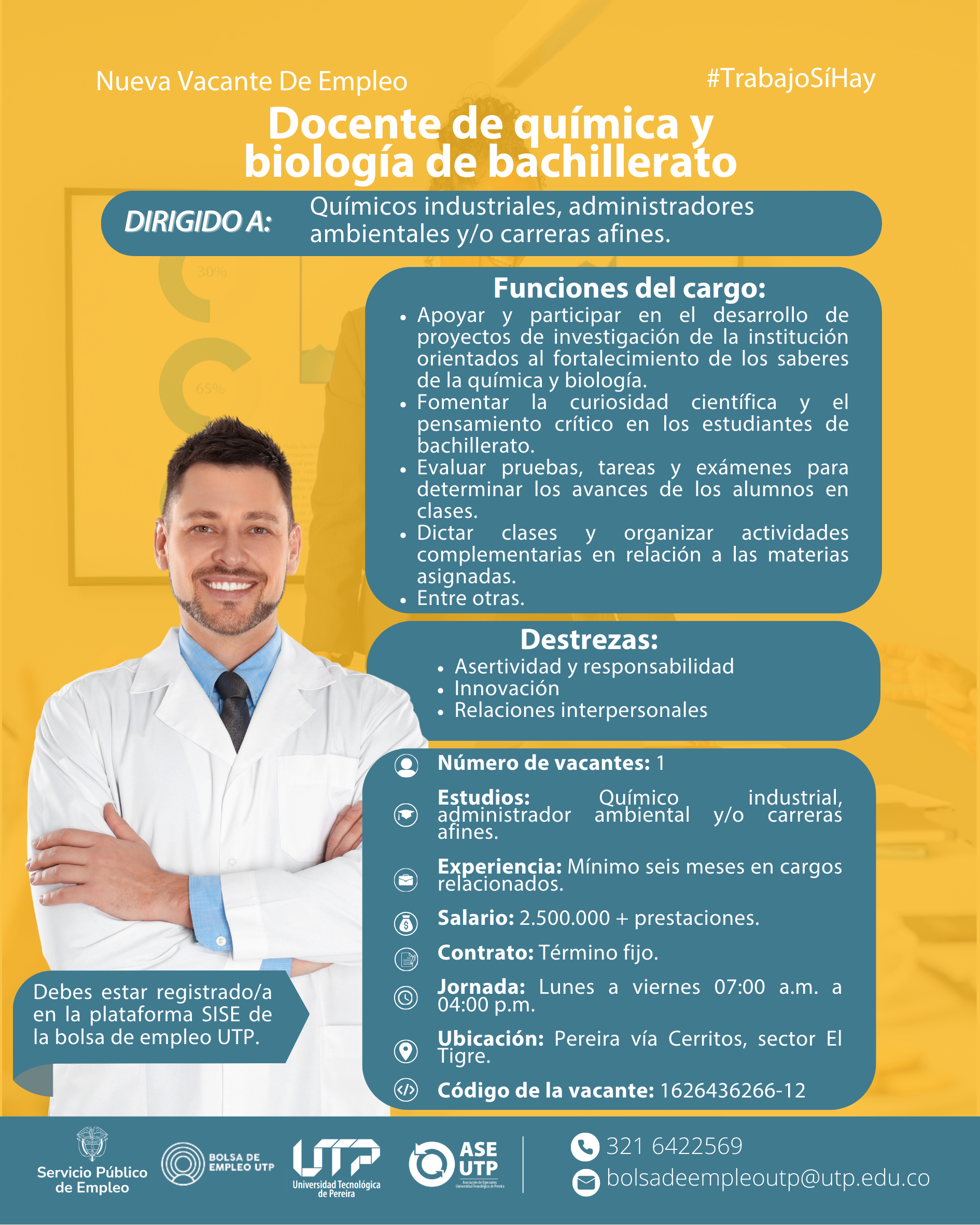 Imagen alusiva a Nueva vacante de empleo a nivel nacional ¡Docente de química y biología de bachillerato!