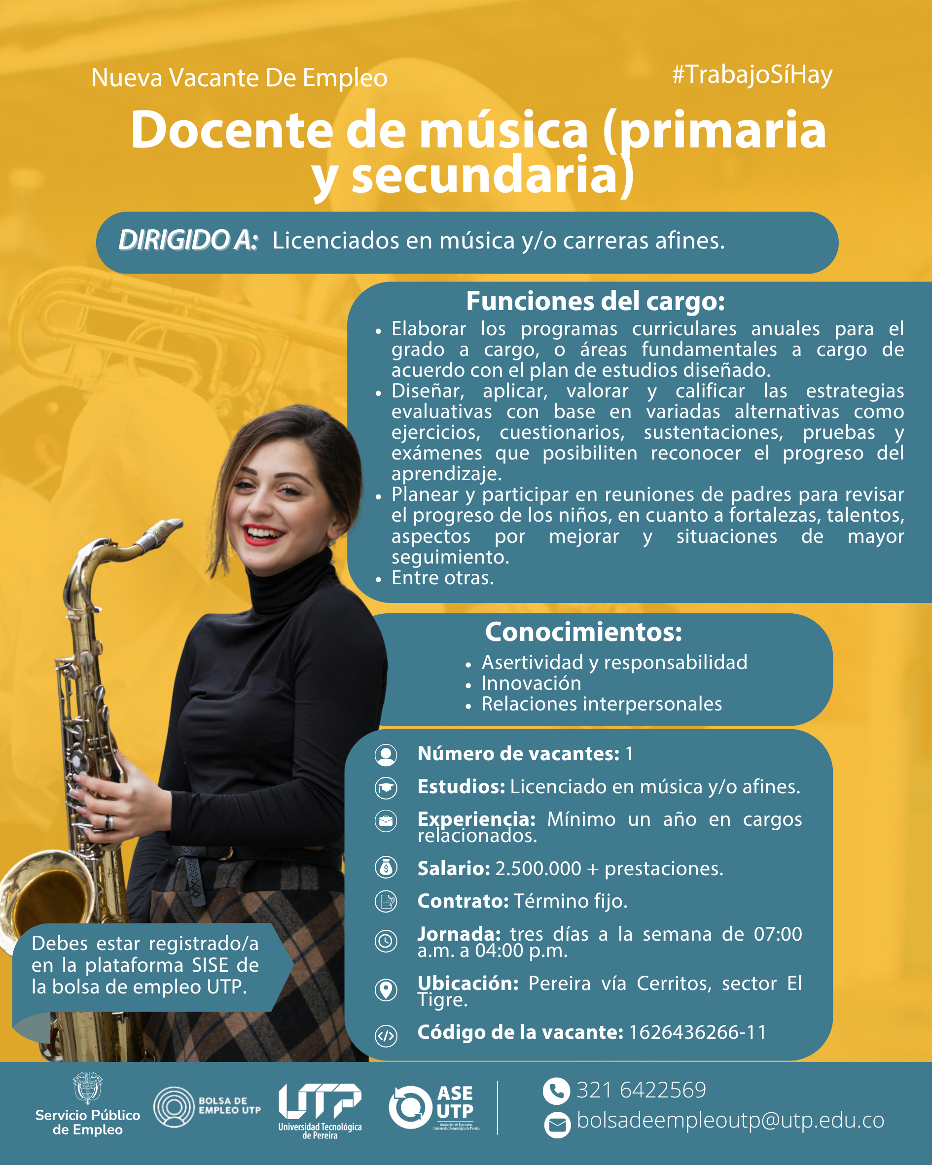 Imagen alusiva a Nueva vacante de empleo a nivel nacional ¡Docente de música (primaria y secundaria)!