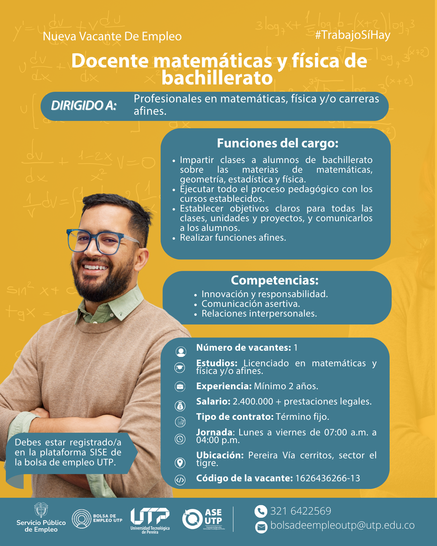Nueva vacante de empleo a nivel nacional ¡Docente matemáticas y física de bachillerato! 