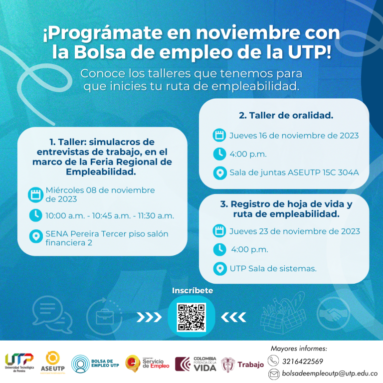 Únete a nuestros talleres y actividades de la bolsa de empleo UTP del mes de noviembre.