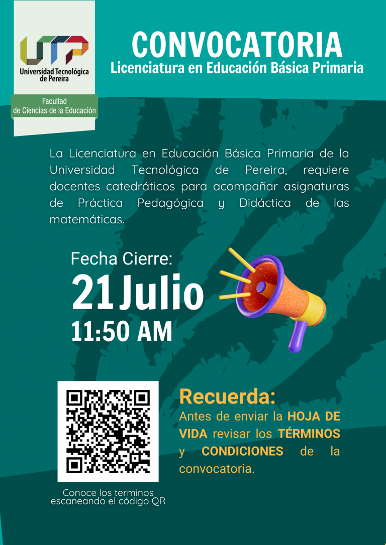 Ampliación de convocatoria para la contratación docentes catedráticos: Licenciatura en Educación Básica Primaria 