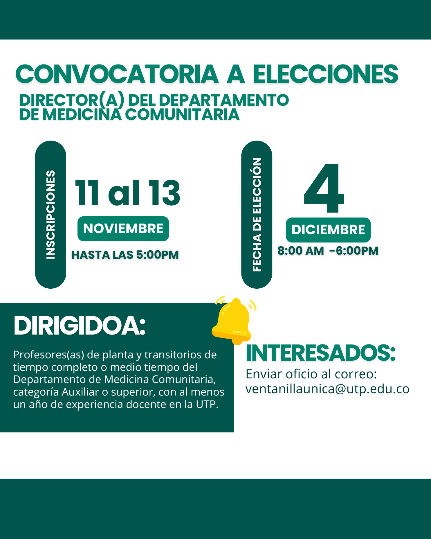 Convocatoria a Elecciones Director(a) del Departamento de Medicina Comunitaria